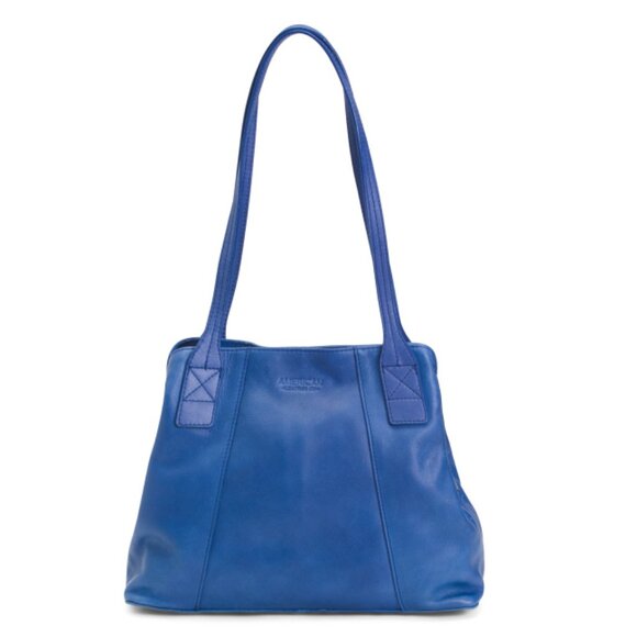 AMERICAN LEATHER CO. Navy Leather Ada Triple Compartment Tote - Picture 1 of 2